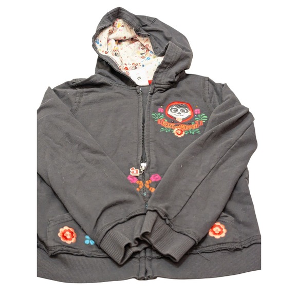 Disney Coco‎ Movie Zip Up Hoodie Embroidered Art Gray Kids Size 9/10 - Picture 11 of 11